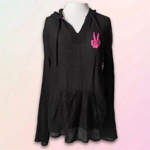 Retro, Peace Sign Skeleton, Upcycled, Hooded, Cover-Up Tunic